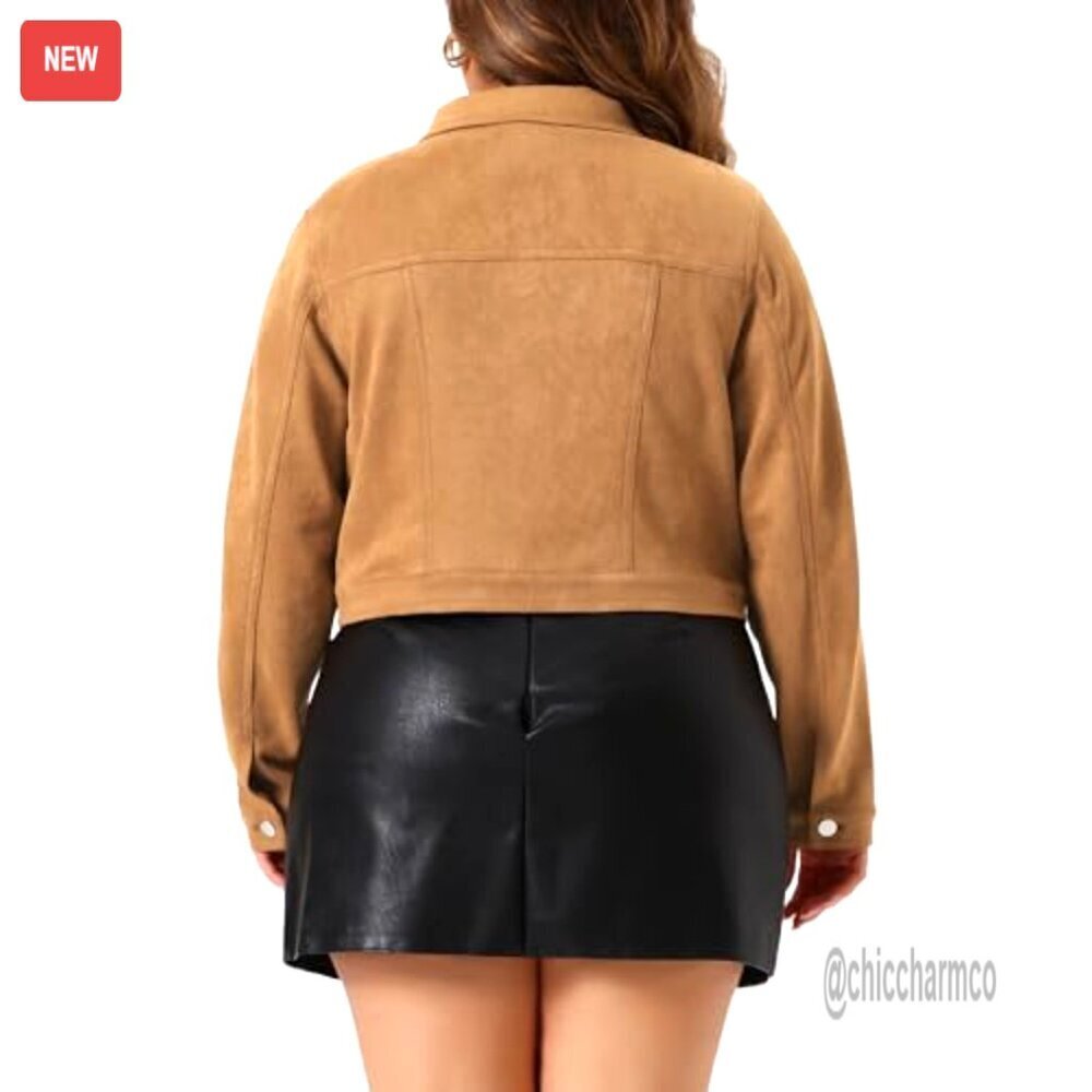 Plus Size Suede Moto Biker Jacket Cropped Faux Leather Casual - Picture 4 of 6